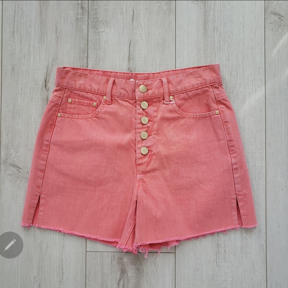 Women High Rise Fall Denim Jeans Shorts with Side Slit Size 26 Red Coral NWOT